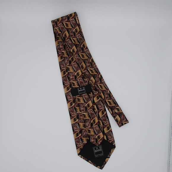 IKE Behar Silk Tie Brown Gold Black - Picture 7 of 7
